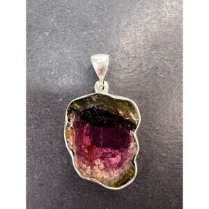 NEW watermelon tourmaline sterling silver pendant 4.38 grams